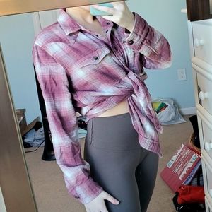 Over sized pink and white flannel